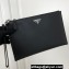 Prada Saffiano Leather Pouch Clutch Bag 2NG005 Enameled metal triangle logo Black/Silver