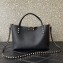 Valentino Small Rockstud Grainy Calfskin Tote Bag with Contrasting Lining 0044 Black 2023