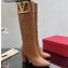 Valentino High Heel Boots In Calfskin Leather Brown with VLogo Signature detail 2023