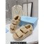 Prada Enameled metal triangle logo shearling sandals 1X737M Beige 2023