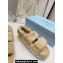 Prada Enameled metal triangle logo shearling sandals 1X737M Beige 2023