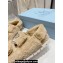 Prada Enameled metal triangle logo shearling sandals 1X737M Beige 2023