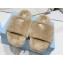 Prada Enameled metal triangle logo shearling Slide sandals Beige 2023
