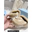 Prada Enameled metal triangle logo shearling Slide sandals Beige 2023