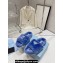 Prada Enameled metal triangle logo shearling Slide sandals Blue 2023