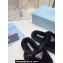 Prada Enameled metal triangle logo shearling Slide sandals Black 2023