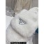 Prada Enameled metal triangle logo shearling padded sabots slippers White 2023