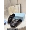 Prada Enameled metal triangle logo shearling Lining padded sabots slippers Black 2023