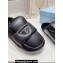 Prada Enameled metal triangle logo shearling Lining padded sabots slippers Black 2023