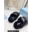 Prada Enameled metal triangle logo shearling Lining padded sabots slippers Black 2023