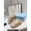 Prada Enameled metal triangle logo shearling Lining padded sabots slippers Beige 2023