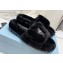 Prada Enameled metal triangle logo shearling padded slides Black 2023