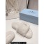 Prada Enameled metal triangle logo shearling padded slides White 2023