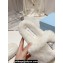 Prada Enameled metal triangle logo shearling padded slides White 2023