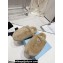 Prada Enameled metal triangle logo shearling padded slippers Beige 2023
