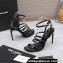 Saint Laurent Heel 10.5cm jerry sandals in crepe satin and rhinestones 742235 Black 2023