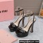 Miu Miu Heel 14cm Patent leather platform 4cm sandals Black with Chain 2023