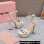 Miu Miu Heel 14cm Patent leather platform 4cm sandals White with Chain 2023
