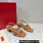 Valentino Heel 6cm Rockstud sandals with straps in calfskin leather Brown