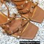 Valentino Heel 6cm Rockstud sandals with straps in calfskin leather Brown