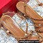 Valentino Heel 6cm Rockstud sandals with straps in calfskin leather Brown