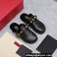 Valentino Shearling Roman Stud Sabots Slip On Mules Leather Black