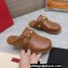 Valentino Shearling Roman Stud Sabots Slip On Mules Leather Brown