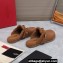 Valentino Shearling Roman Stud Sabots Slip On Mules Leather Brown