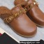 Valentino Shearling Roman Stud Sabots Slip On Mules Leather Brown