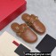 Valentino Shearling Roman Stud Sabots Slip On Mules Leather Brown