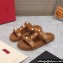 Valentino Shearling Roman Stud Slides Sandals Brown