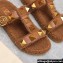 Valentino Shearling Roman Stud Slides Sandals Brown