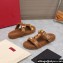 Valentino Shearling Roman Stud Slides Sandals Brown