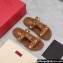 Valentino Shearling Roman Stud Slides Sandals Brown