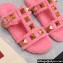 Valentino Shearling Roman Stud Slides Sandals Pink