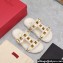 Valentino Shearling Roman Stud Slides Sandals White