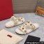 Valentino Shearling Roman Stud Slides Sandals White