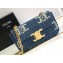 Celine CHAIN SHOULDER BAG triomphe in Denim with triomphe 197993 Navy Blue