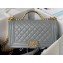 Chanel Grained Shiny Calfskin BOY Flap Bag with Handle A94804 Gray 2023
