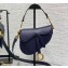 Dior Mini Saddle Bag with Strap in Grained Calfskin Navy Blue 2023