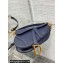 Dior Mini Saddle Bag with Strap in Grained Calfskin Navy Blue 2023