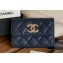 Chanel Gold-Tone Metal Logo Flap Card Holder AP3047 in Grained Calfskin Blue