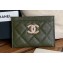Chanel Gold-Tone Metal Logo Card Holder AP3048 in Grained Calfskin Green
