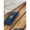 Chanel Gold-Tone Metal Logo Card Holder AP3048 in Grained Calfskin Blue
