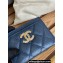 Chanel Gold-Tone Metal Logo Card Holder AP3048 in Grained Calfskin Blue