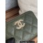 Chanel Gold-Tone Metal Logo Zip Card Holder AP3045 in Grained Calfskin Green