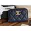 Chanel Gold-Tone Metal Logo Zip Card Holder AP3045 in Grained Calfskin Blue