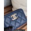 Chanel Gold-Tone Metal Logo Zip Card Holder AP3045 in Grained Calfskin Blue