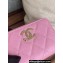 Chanel Gold-Tone Metal Logo Zip Card Holder AP3045 in Grained Calfskin Pink