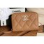 Chanel Gold-Tone Metal Logo Zip Card Holder AP3045 in Grained Calfskin Brown